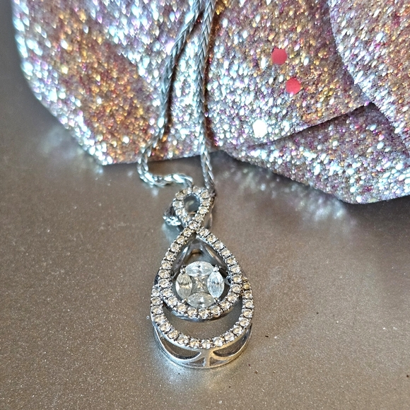 14K White Gold Floating Center Diamond Necklace - Picture 7 of 8